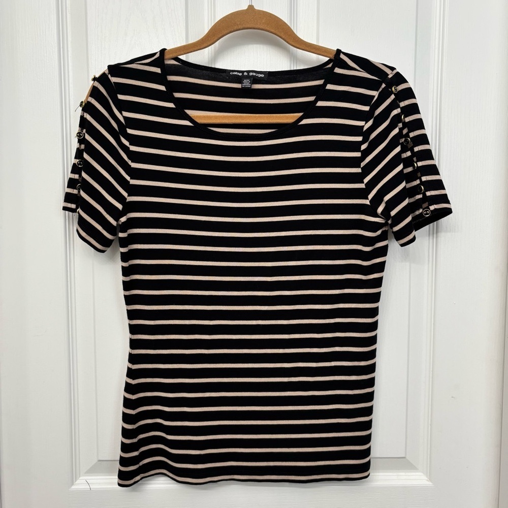 Cable & Gauge Striped Top | Women’s M | Button Sleeve